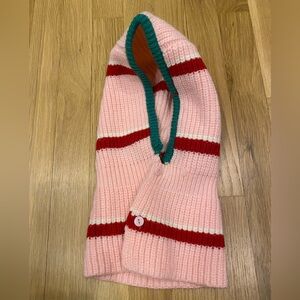 Pink stripe knit balaclava apres ski